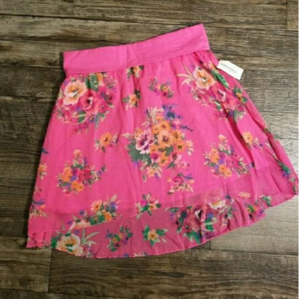 NEW! HOT PINK AEROPOSTALE HIGH LOW SEMI SHEER SLIP ON SKIRT NEON SIZE SM…